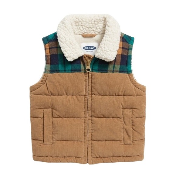 Old Navy Other - Old Navy Baby Sherpa Collar Corduroy Puffer Vest‎ Plaid 3-6M kids